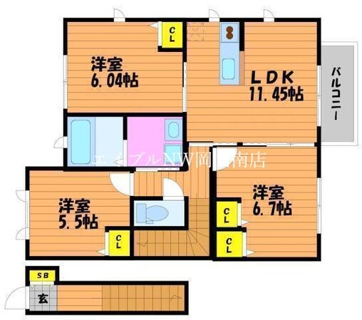 岡山駅 バス45分  ひかり幼稚園前下車：停歩5分 2階の物件間取画像